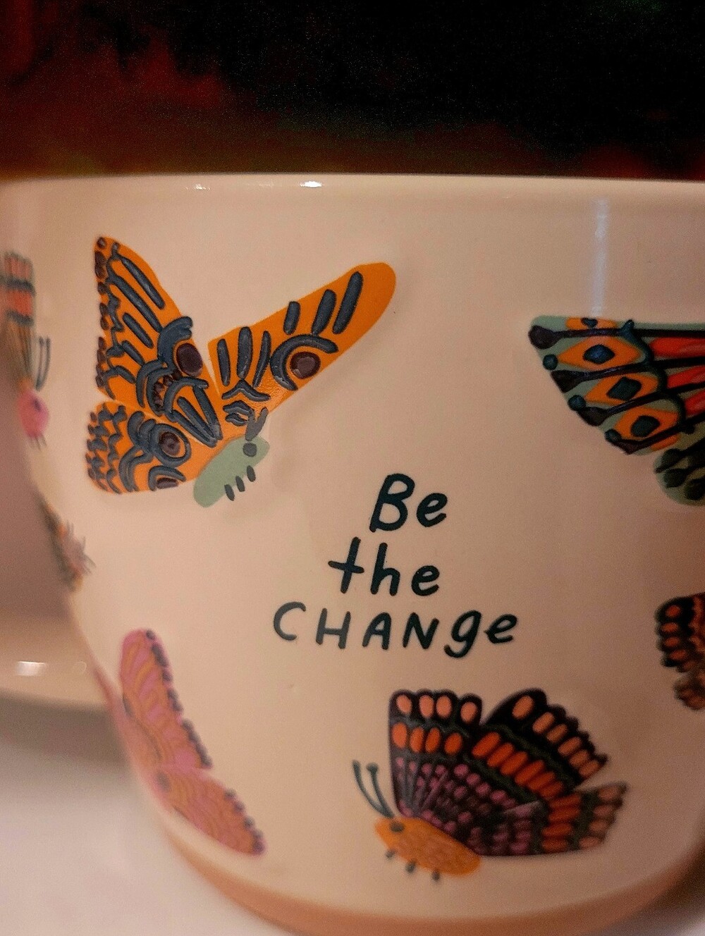 🐛 Stoneware Coffee Mug - Cream w/ Multicolor Butterflies